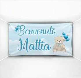 BANNER STRISCIONE NASCITA PERSONALIZZATO CON NOME - Orsacchiotto BABY - BANNER PVC ANCHE DA ESTERNO GARANZIA 5 ANNI (100X50 CM)