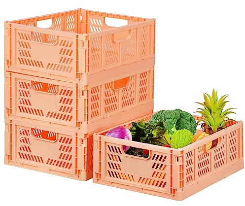 Tuevob Regalkörbe 4 Set Plastik Lagerkisten Faltbar Aufbewahrungsboxen Küche Schubladeneinsätze Stapelbare Regal Körbe Lagerkästen Transport boxen Schrankbehälter Cubes Home Office Schlafzimmer- Rosa