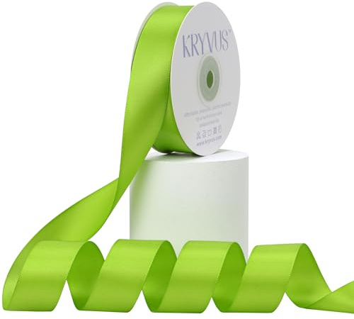 Kryvus Apple Green Satin Ribbon, Double Faced 1 Inch X 25 Yards Apple Green Ribbon, Premium Satin Ribbon for Gift Wrapping, Crafts, Hair Bow Making, Sewing, Flower Bouquet, Wedding Party Decor