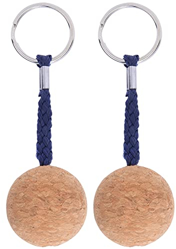 Wooden Cork Keyring, Keychain Ring, Large Ball Keyring With String, 2pcs Floating Cork Keyring Wooden Ball Key Ring Float Sailing Boat Canoe Water Sports Accessori (Black)