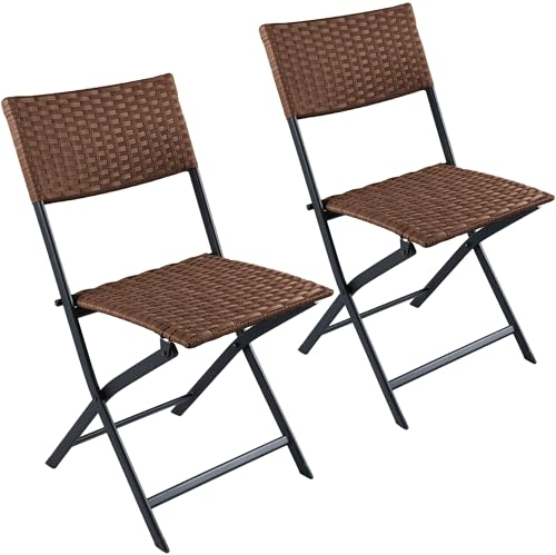 BRUBAKER 2er Set Gartenstuhl Toskana - Polyrattan Klappstuhl wetterfest und robust - Balkonstuhl klappbar - Campingstuhl für Garten Balkon Terrasse - Camping Stuhl - Grau Braun