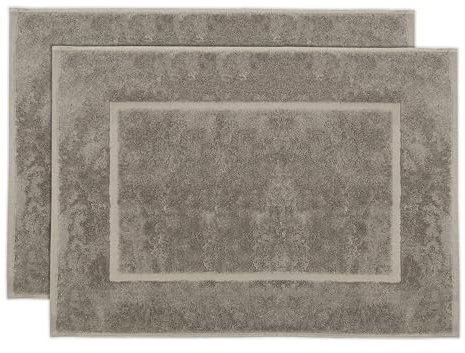 ZOLLNER 2er Set Badematten in 50x70 cm - saugstarke und Flauschige Badvorleger aus Baumwolle - bis 60°C waschbar - für Fußbodenheizung geeignet - in Fango - Hotelqualität