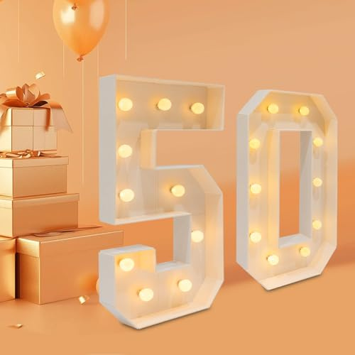 Number 50 - Marco de dígitos luminosos de mosaico para celebraciones, marquesina, números, bodas, graduaciones, manualidades, decoración de aniversario, placa de 100 cm KT