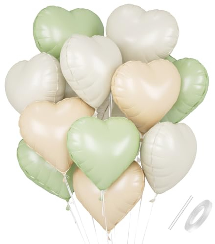 Hjärta folieballonger, 45 cm hjärtballonger beige grön, hjärta ballong helium, hjärtballonger beige grön hjärtform folieballong, hjärtballonger bröllop alla hjärtans dag födelsedagsdekoration