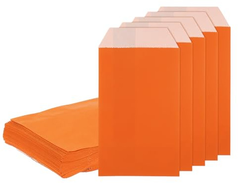 QUARKZMAN 100 Bolsas de Papel Kraft, 6 x 3 Bolsas de Caramelo Kraft a Prueba de Grasa Bolsas Planas de Regalo Pequeñas para Panadería Galletas Postres, Naranja