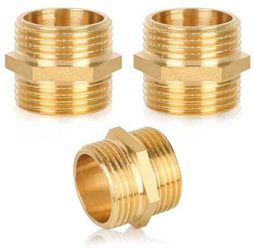 3 Stück Doppelnippel 1 Zoll Messing Außengewinde, Ø 32mm Doppelnippel Sechskant, 1 Verbindungsstück Gewindefitting, Doppelnippel Messing Fittings für Klimaanlagen, Rohrverbindungen