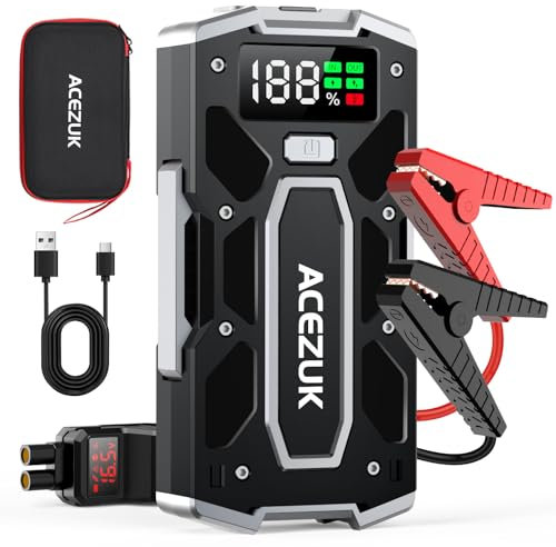 ACEZUK Starthilfe Powerbank 7000A (Bis Zu 10,0L Benzin Oder 8,0L Diesel) Auto Starthilfe mit LED-Taschenlampe, großen Bildschirm (Milliamperestunden (mAh), 21800)