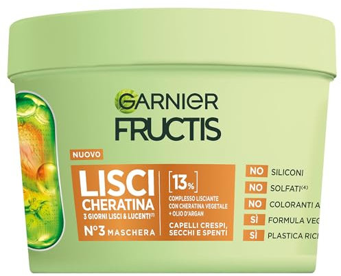 Garnier Fructis Maschera, Per Capelli Lisci e Lucenti a Lungo, Effetto Anti-Crespo, Trattamento Lisciante alla Cheratina Vegetale e Olio di Argan, Lisci Cheratina, 370 ml