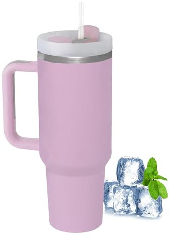 LOITTAINUE Thermobecher mit Strohhalm und Henkel, 1180ml 40oz Kaffeebecher To Go mit Deckel, Doppelwandiger Edelstahl Vakuum Isolierbecher, Tragbare Autobecher für Kalte Heiße Getränke (Lila)