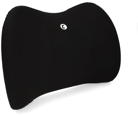 cartrend Cojín Lumbar de Espuma viscoelástica ergonómico para Coche, Oficina y Viajes, Transpirable, Funda extraíble, Soporte para una Postura Saludable, 1 Unidad, Color Negro
