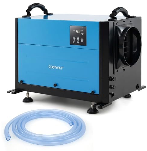COSTWAY Déshumidificateur Professionnel, Déshumidificateur Industriel avec 3 Modes Minuterie de 24 H Tuyau de Vidange et Dégivrage Automatique, pour Entrepôt Sous-sol (58,5 L/Jour,Bleu)