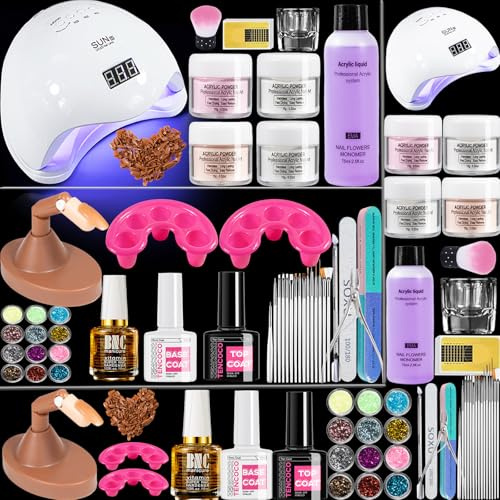 Acrylic Powder Acrylic Nail Kit - UV Lamps for Gel Nails with Practice Hand Finger - Acrylic Nail Remover Manicure Set - 75ml Acrylic Liquid Gel Extensions Kit