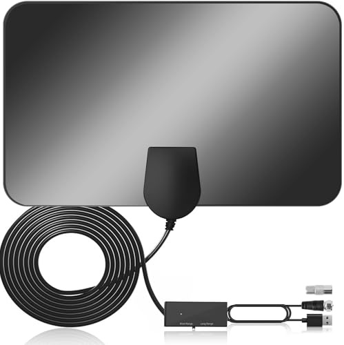 Yowrepu 2026 Antenna TV Interna Amplificata Potente - Ricezione DVB - T2 Segnale per 400 km, Supporta Smart TV 4K HD/1080P, Con 5 m di Cavo Coassiale e Connettore Maschio Tipo F (Nero Lucido)