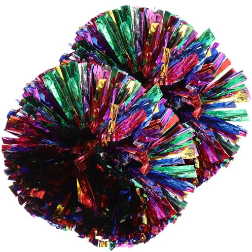 Hemobllo Pompons de Cheerleading Métalliques Colorés 2 Pièces Poignée Lisse Accessoires de Spectacle pour Événements Sportifs et Collectes de Fonds