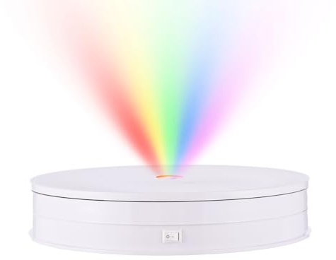 Irfora Motoriserat Roterande Displaystativ RGB-ljus 360° Elektrisk Skivspelare för Smycken Live Show 10 Kg Lastkapacitet Fjärrkontroll (Vit)