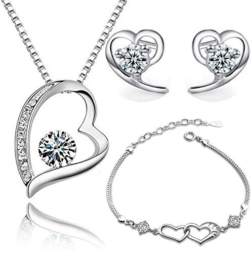 Crystalline Azuria Femme Ensemble Collier Clous Boucles d'Oreilles et Bracelet 18ct Plaqué Or Blanc avec Cristaux Blancs en Zircone