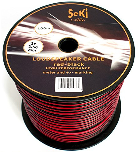 SeKi Câble d'enceinte 2 x 2,50 mm² - 100 m - Rouge/noir - CCA - Câble audio - Câble d'enceinte