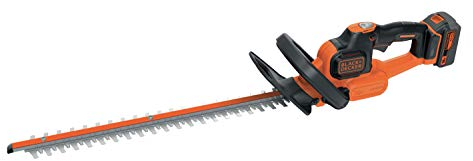 BLACK+DECKER Taille-Haies Sans Fil 18V, Taille-Haies Electrique 50 cm avec Batterie 4 Ah, Lame Asymétrique Double Action, Double Interrupteur et Double Poignée, Ecartement 18 mm, GTC18504PC-QW Noir/Orange