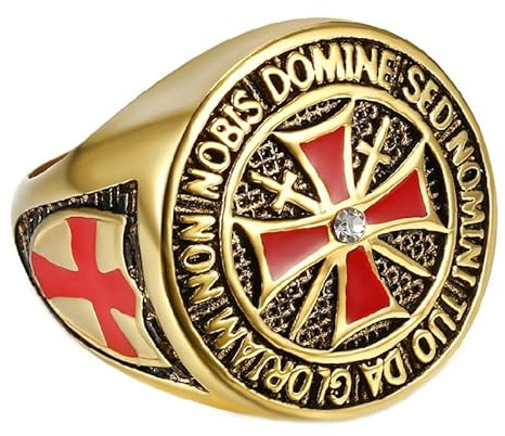 BOBIJOO JEWELRY - Anillo de Moneda Caballero Templario Todo de Oro Fino de Oro - 33 (15 US)