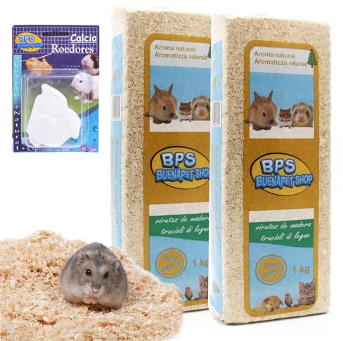 BPS Virutas de Madera Lecho Higienico para Mascotas (Regalo Calcio Roedores) Serrín para Gato Animales Pequeños Hámster Conejo Loro (2 Kg, Aroma Natural) BPS-4050 * 2