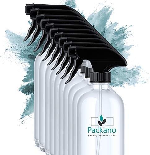Martenbrown Packano® 10stk. x leere 1000ml PET Sprühflaschen mit schwarzem Sprühkopf I Geeignet auch für Reinigungsmittel I Klarer Leersprüher ohne label I Besitzt eine Zerstäuber- und Stop-funktion