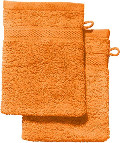 REDBEST Waschhandschuh 2er-Pack Chicago orange Größe 15x21 cm - saugstark, strapazierfähig, ideal für Reisen, Sport (weitere Farben)