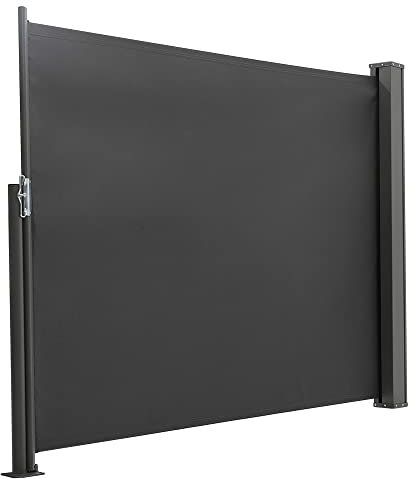 The Fellie Dark Grey Retractable Side Awning, Wind, UV Protection and Weatherproof PU Coating for Outdoor Privacy Screen for Garden, Balcony, Terrace, 140 x 300 cm