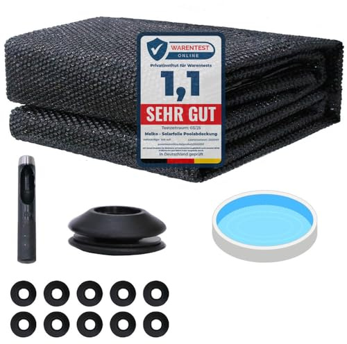 Melko Lámina solar para piscina de 305 cm de diámetro, cubierta para piscina para una conservación eficiente del calor, lona solar, ojales, cubierta solar, color negro, PVC, lona térmica para piscinas