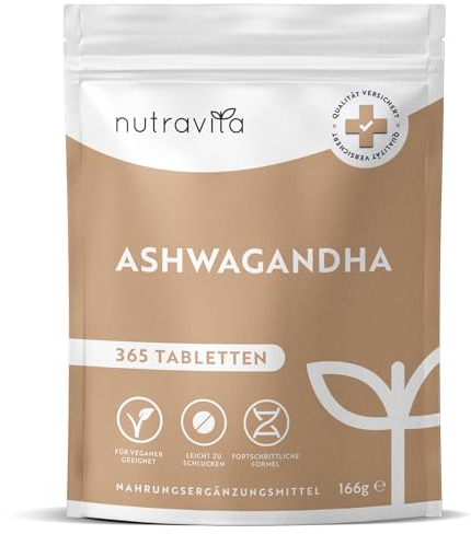 Ashwagandha Tabletten - 365 vegane Tabletten für 1 Jahr Vorrat - 60mg pro Tablette - Nutravita