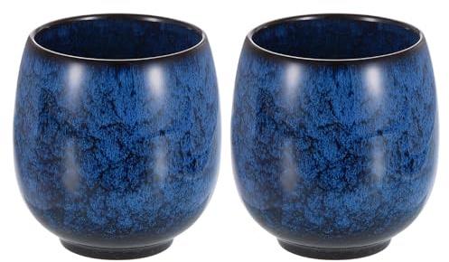 QUARKZMAN 2 Tazas de Té Chinas de Cerámica de 5.75 Oz Juego de Té Gong Fu Tradicional de Cerámica Taza de Mate Japonesa sin Asa Taza Pequeña para Café Vino Bebidas, Azul Oscuro