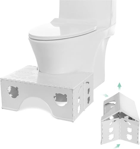 Foldable Toilet Stool, 7 Inch Healthy Squatting Posture Poop Stool, Non-Slip Bathroom Step Stool for Adults, Easy to Storage (White)