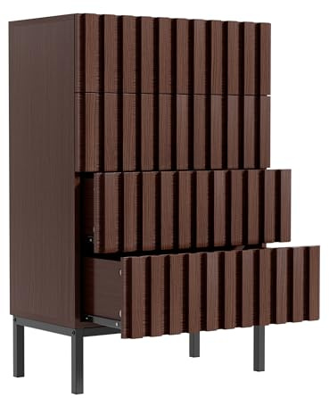 UEV Kommode mit Schublanden, 60 x 34,5 x 92cm, Schrank mit 4 Schubladen, Schmal Kommode,Aufbewahrungskommode,Schrank für Wohnzimmer,Schlafzimmer,Flur(Braun)