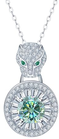 AUOU Colgante de cabeza de leopardo lleno de circonitas, collar de plata para mujer, Piedra