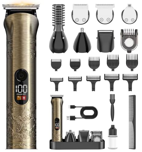 Tondeuse Cheveux Hommes, Kit Professionnel 17-en-1 avec Tondeuse Barbe Homme et Écran LCD ainsi que Tondeuse Finition Zero Gapped Rechargeable USB-C pour un Soin du Corps Complet Homme