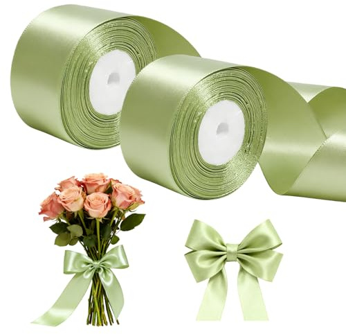 Rairsky 44 mètres Ruban Satin Vert pour Cadeau Baptême, Large 4 cm | Polyester Ribbon,Organzaband Bolduc Vert Sapin Menthe pour Mariage Décoration, pour Emballage, Travaux Manuels Anniversaire