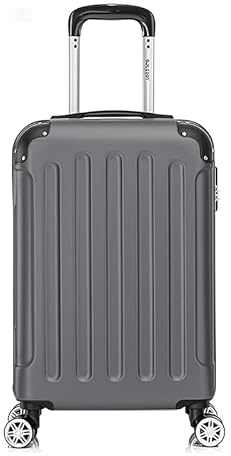 Boleedy Handgepäck Koffer, Leichter Trolley Reisekoffer, 55x36x21 cm, Hartschalen Koffer, Reisekoffer Kabinenkoffer mit 4 Rollen 360°, Zahlenschloß (Grau, M)