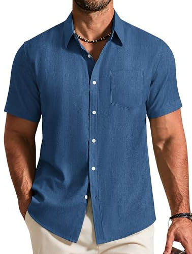 COOFANDY Mens Shirt Short Sleeve Casual Lightweight Summer Shirt Regular Fit Beach Top with Pocket