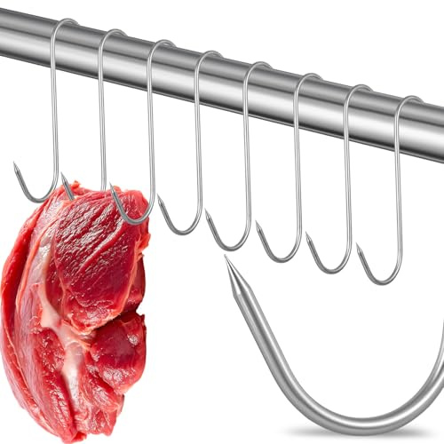 Heozhuyi 8 PcsGanchos de Carnicero de Acero Inoxidable, Ganchos en S Ø 5 mm, Ganchos de Metal con Forma de S para pescado, trucha, ahumar accesorios, gancho para ropa