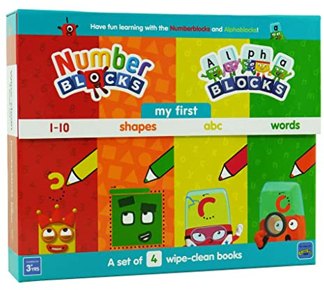 Numberblocks and Alphablocks: My First Numbers & Letters Wipe-Clean Books & Pens Set - Alphabet, Phonics Words, Numbers & Shapes (Pack of 4) (Numberblock Wipe Clean Titles)