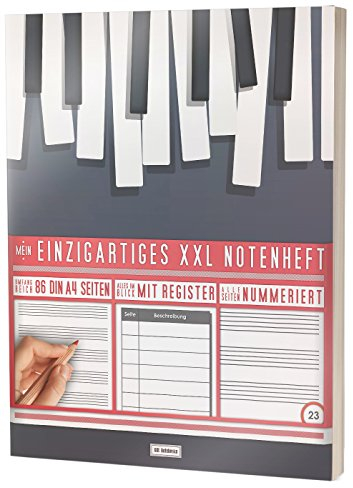Mein Notenheft / 86 Seiten, 44 Blätter, 12 Systeme / Mit Register und Seitenzahlen / PR301 „Pianotasten“ / DIN A4 Soft Cover