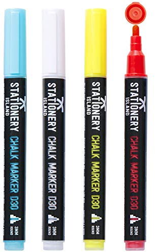 STATIONERY ISLAND Chalk Pens for blackboard, Liquid Chalk Markers for Chalkboard and Glass, Wipeable Chalk pens for Window Drawing, 4 Colours