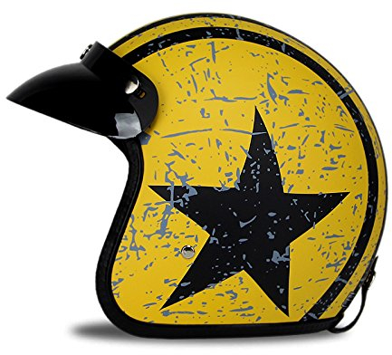 Woljay 3/4 Offener Sturzhelm, Helmet Motorrad-Helm Jet-Helm Scooter-Helm Halbhelme Motorrad Helm Flat mit Rebellen Star Graphic Schwarz Gelb (M)