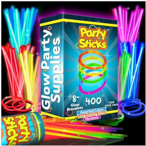 PartySticks Bastoncini luminosi rossi per feste, 100 pezzi, 20,3 cm, si illuminano al buio, bomboniere, decorazioni per feste, collane al neon e braccialetti luminosi con connettori