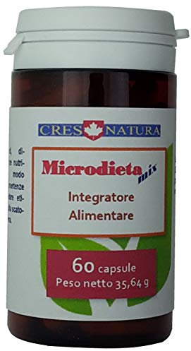 Microdieta-mix 60 capsule. 24 micronutrienti. Integratore alimentare di vitamine, minerali, inositolo, taurina, bambù, gamma orizanolo, sambuco. Stanchezza, affaticamento. Prodotto in Italia.