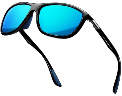 KANASTAL Gafas de Sol Hombre Azul Espejo Polarizadas Curvas Deportivas Mujer Rectangulares Protección UV400 Sunglasses Blue - Montura Negras con Lentes Azules