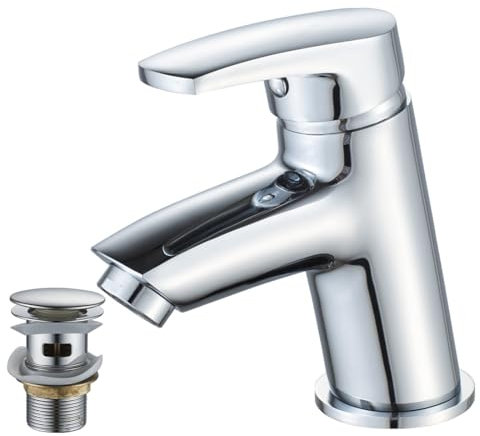 Luckyhome Cloakroom Basin Mixer Tap with Pop up Waste,Hot and Cold Single Lever Basin Sink Mixer Tap