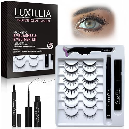 Luxillia Magnetic Eyelashes Kit - 10 Set with Clear Liner and Applicator