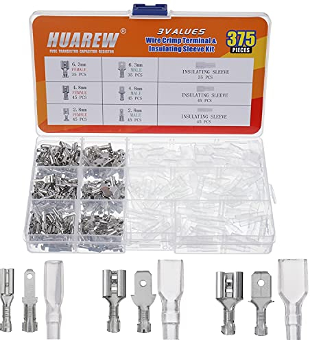 HUAREW 3 valeurs 375 pièces 2.8/4.8/6.3mm mâle et femelle fil bêche connecteur à sertir terminal manchon isolant kit pour voiture audio haut-parleur câblage électrique