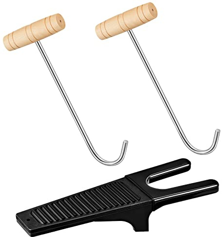 Cunhill 3 Pieces Cowboy Boot Hooks Long Shoes Pull and Boot Puller Set with Long Handle Stainless Wooden Remover for Women and Men