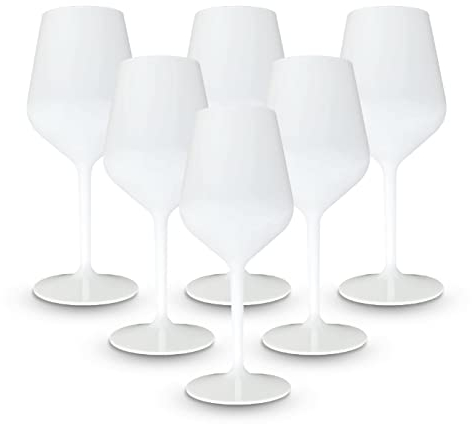 BRYNA - Set de 6 Pièces Verres à Vin 33 Cl en Polycarbonate (Plastique Rigide), 100% Design Italien, Verres Incassables, Verres à Vin Réutilisables et Lavables au Lave-Vaisselle, Blanc